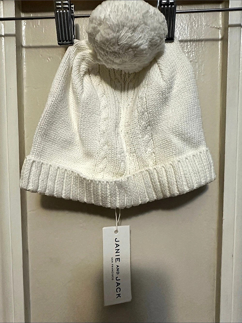 Janine and Jack Cable Knit Pom-Pom Hat White NWT